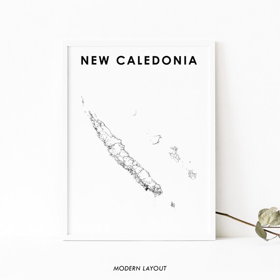 New Caledonia Map Print, Country Road Art Poster