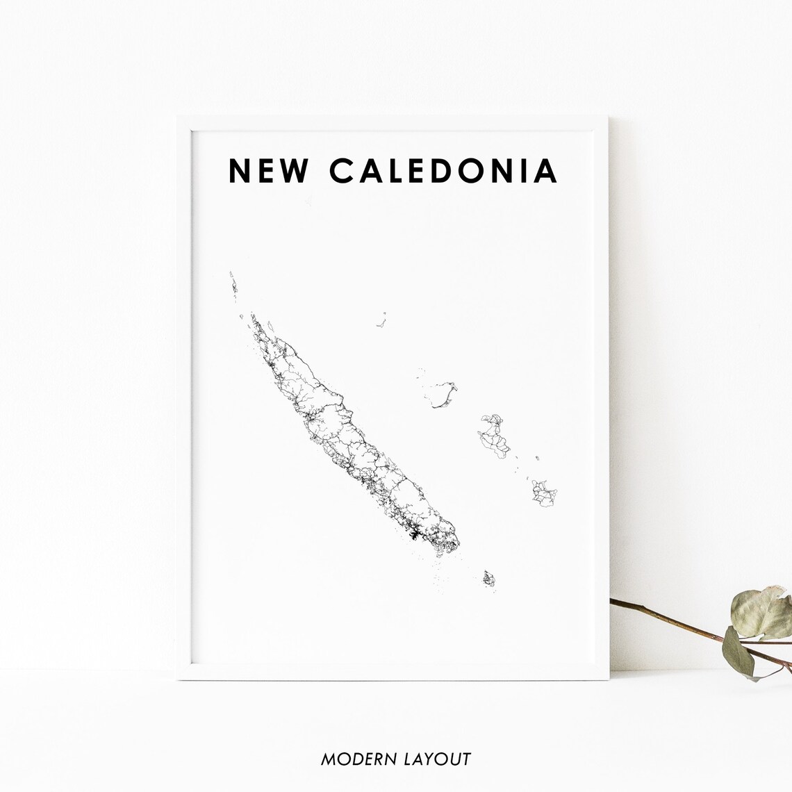 New Caledonia Map Print, Country Road Art Poster