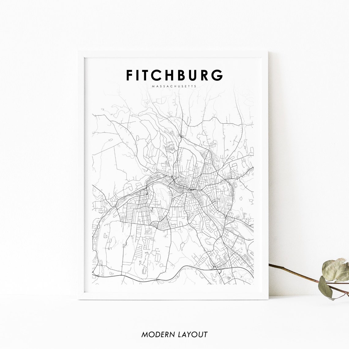 Fitchburg Massachusetts Minimal Street Map Modern Layout Art Poster