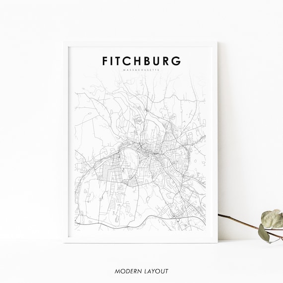 Fitchburg Ma Map Print Massachusetts Usa Art Poster Worcester City Street Road Nursery Room Office Wall Decor