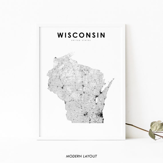 Wisconsin Map Print, State Road USA Art Poster