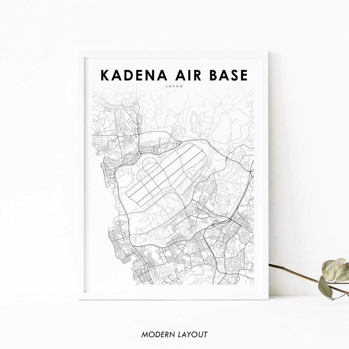 Kadena Air Base Okinawa Japan Street Map Black White Gift Poster
