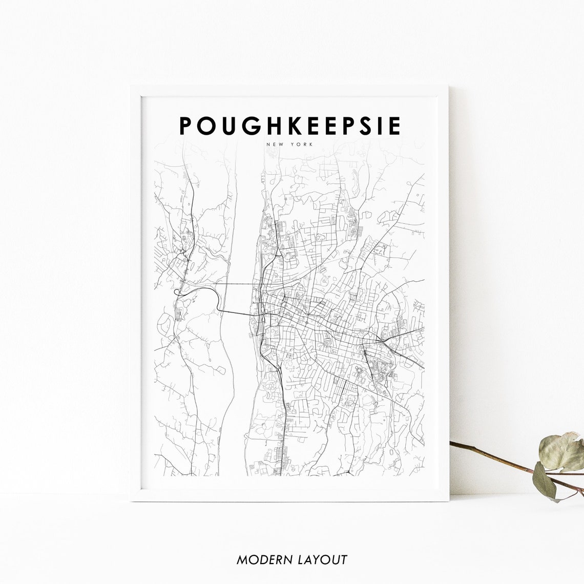 Poughkeepsie New York Minimalist City Map Modern Street Layout Poster