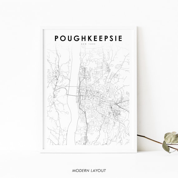 Poughkeepsie Ny Map Print New York Usa Art Poster Dutchess County City Street Nursery Room Wall Office Decor
