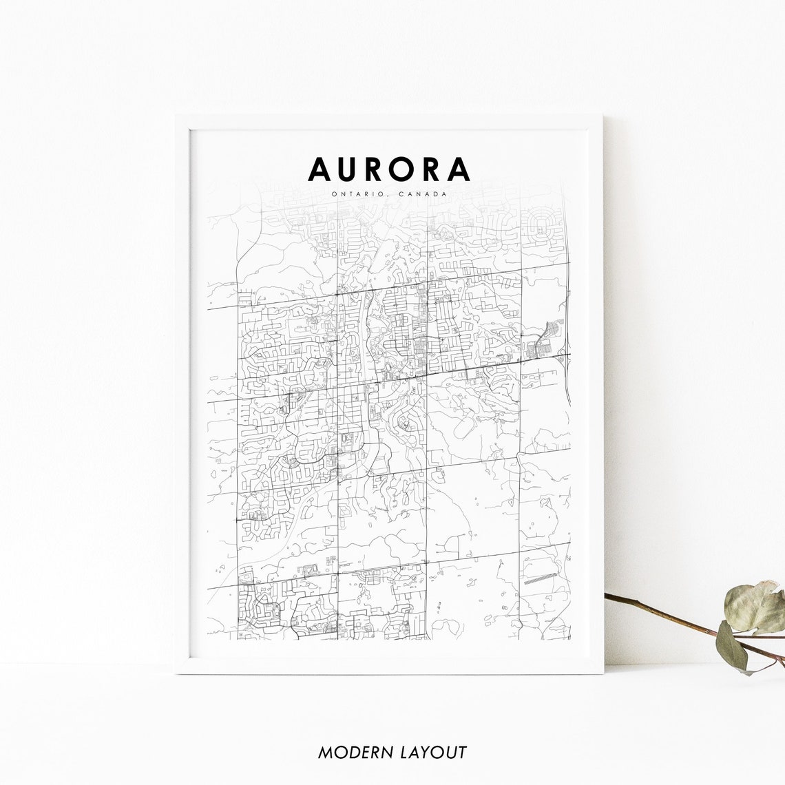 Aurora Ontario Canada City Street Map Minimalist Wall Poster