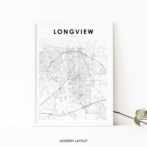 Longview Tx Map Print Texas Usa Art Poster Gregg County City Street Road Nursery Room Office Wall Decor
