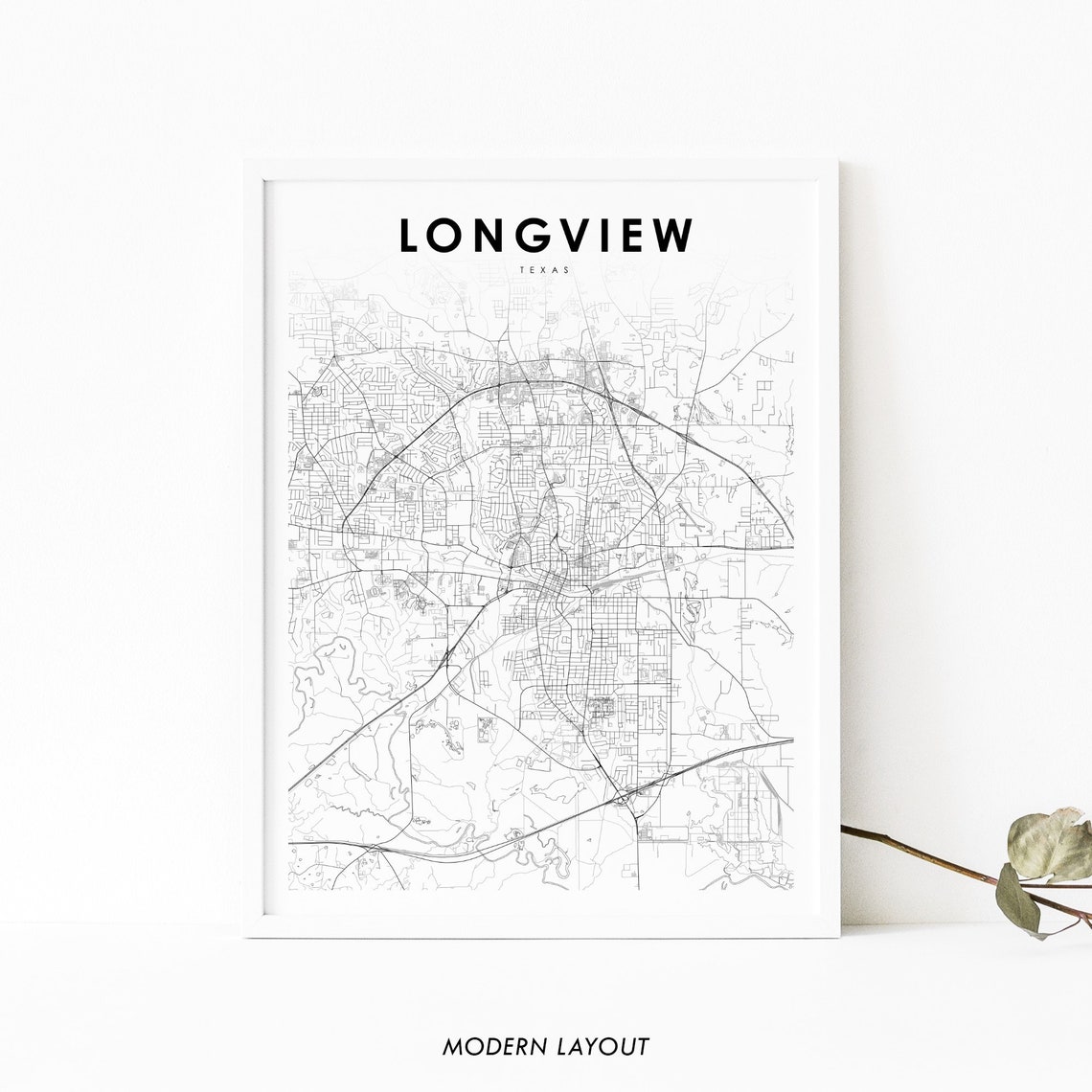 Longview Texas Black And White Downtown Street City Map Poster