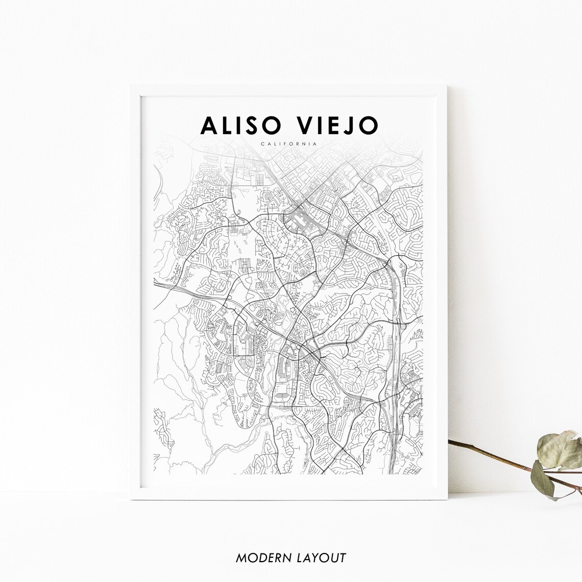 Aliso Viejo California Black and White City Street Map Poster