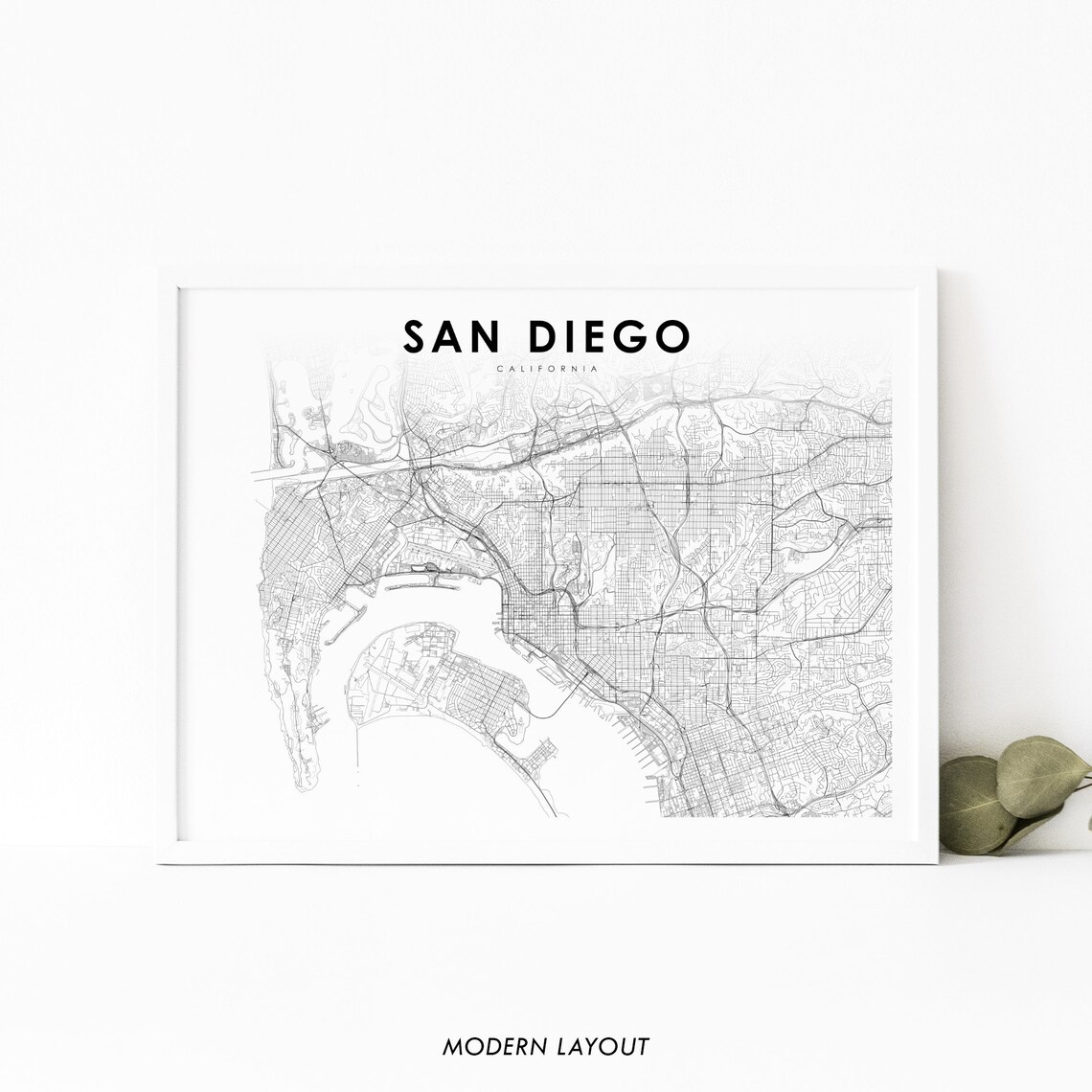 San Diego CA Map Art Print, City Street Map Poster