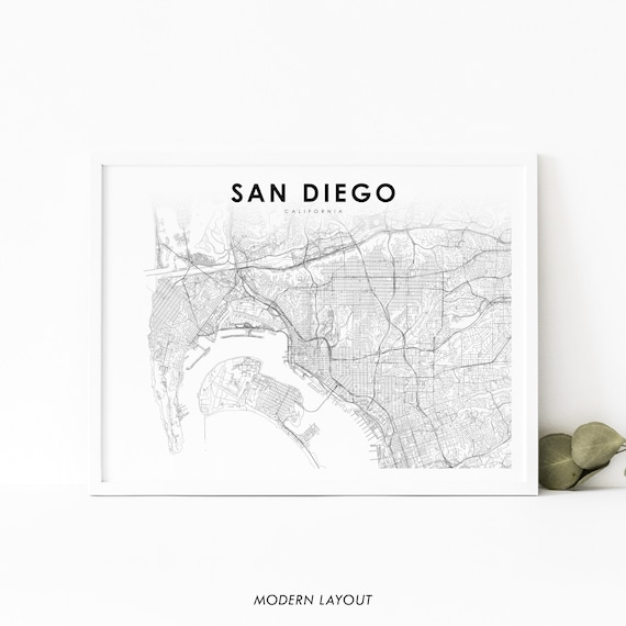 San Diego CA Map Art Print, City Street Map Poster