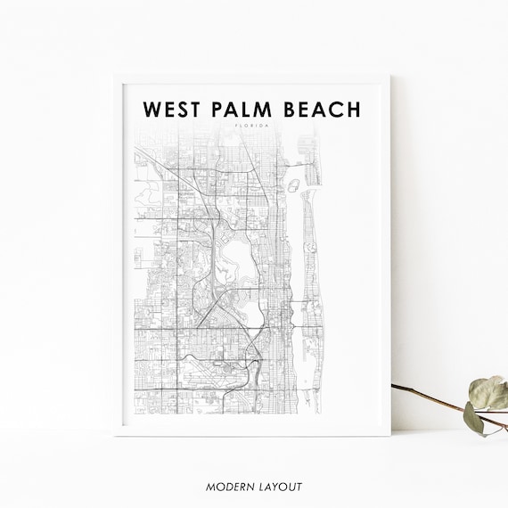 West Palm Beach Fl Map Print Florida Usa Art Poster City Street Road Nursery Room Wall Office Decor