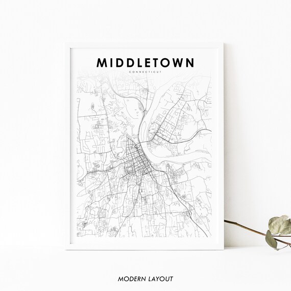 Middletown Ct Map Print Connecticut Usa Art Poster Middlesex County City Street Nursery Room Office Wall Decor