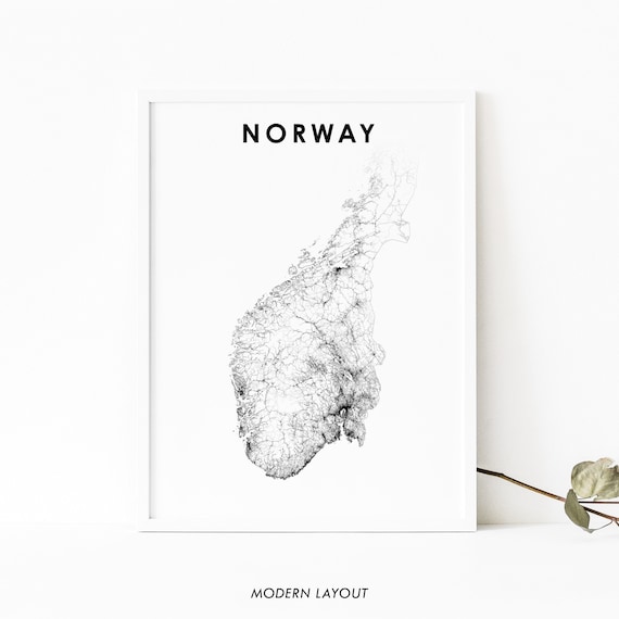 Southern Norway Map Print Road Art Poster Norge Noreg Norgga Norwegian Oslo Nursery Room Wall Office Decor