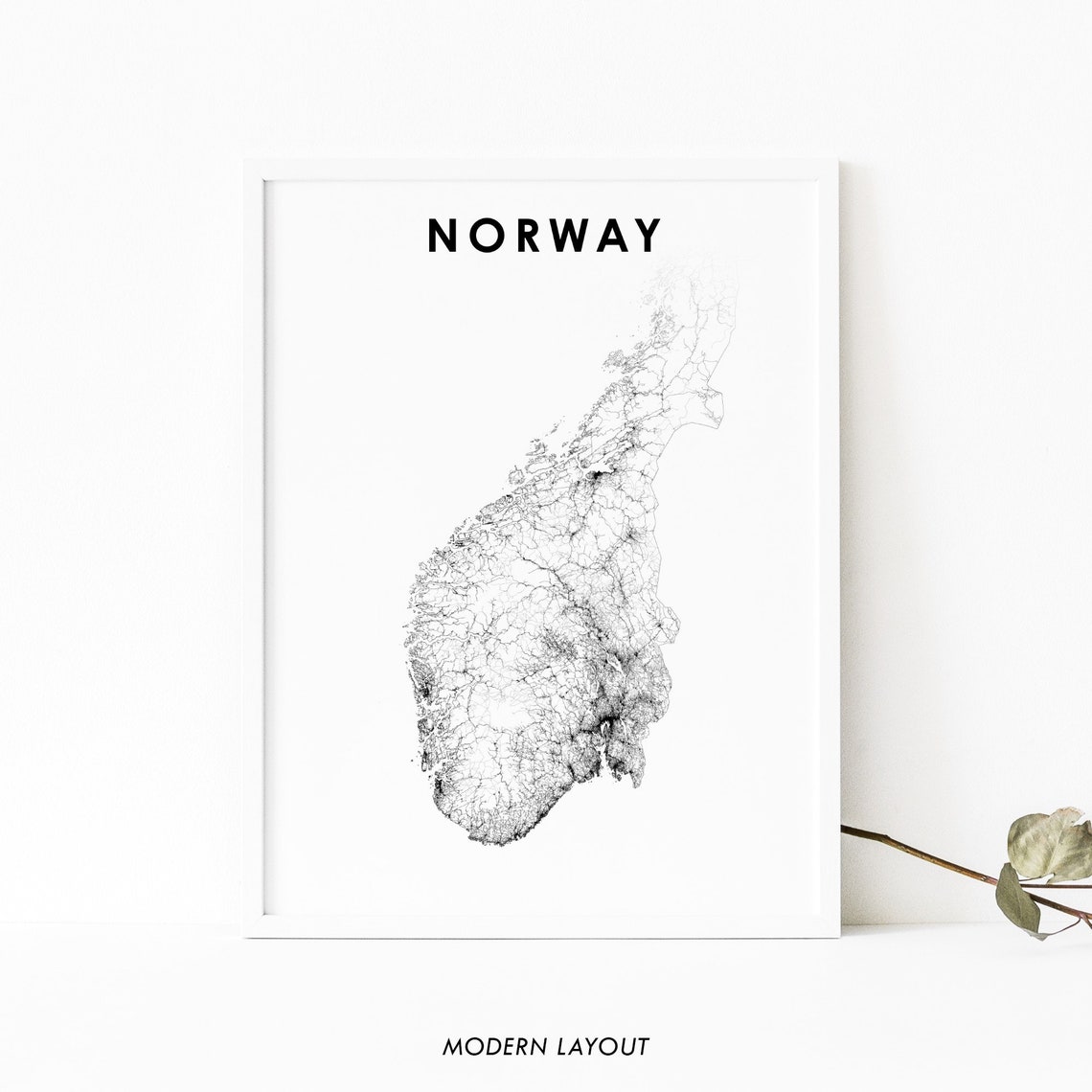 Southern Norway Country Road Network Map Minimalist Modern Wall Art