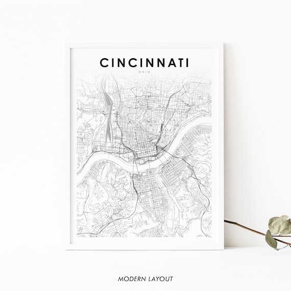 Downtown Cincinnati Ohio Minimalist Street Map Line Art Poster