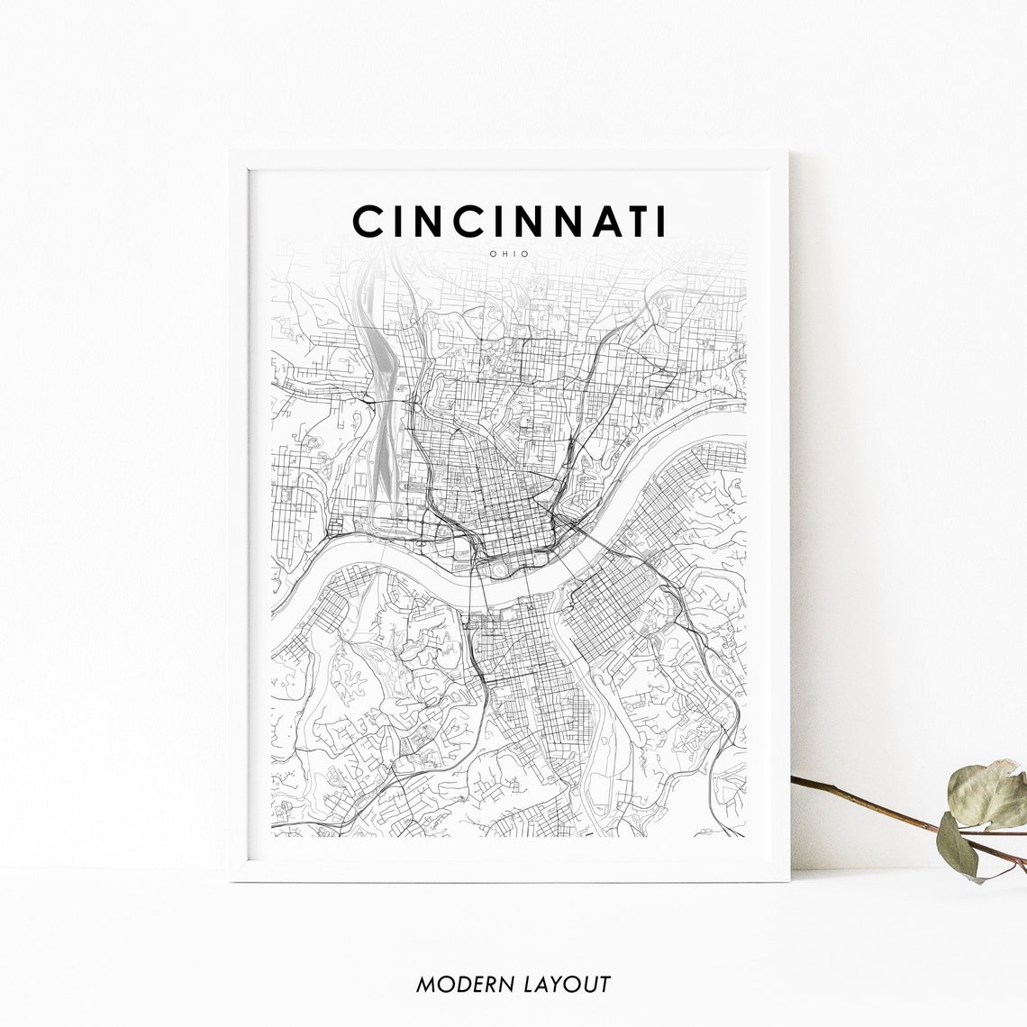 Downtown Cincinnati Ohio Minimalist Street Map Line Art Poster