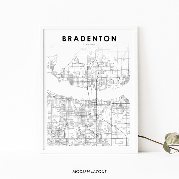 Bradenton Florida Black and White Minimalist City Street Map Print