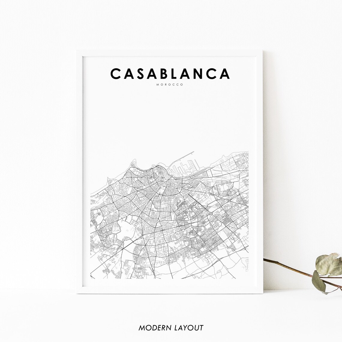 Casablanca Morocco Map Art Print, Nursery Decor