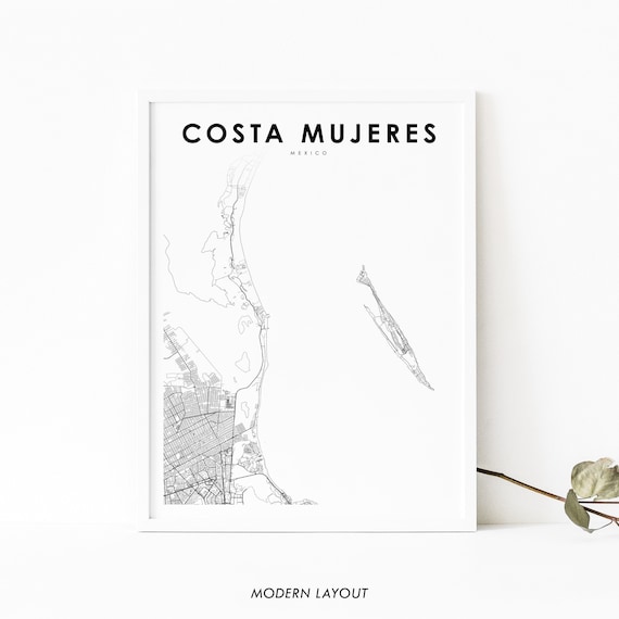 Costa Mujeres Mexico Coast Street Map Minimalist Line Poster