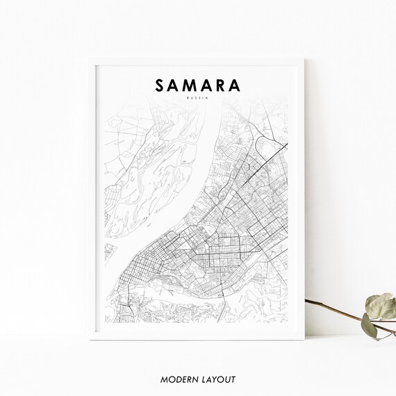Samara Russia Map Print Art Poster Kuybyshev City Street Road Nursery Room Office Wall Decor