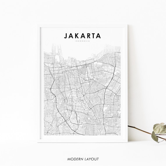 Jakarta Indonesia Map Art Print, City Street Road