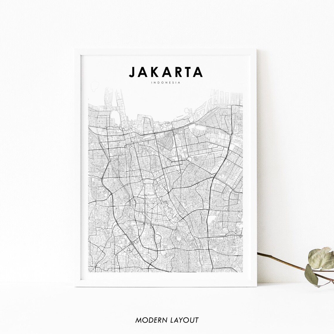Jakarta Indonesia Map Art Print, City Street Road