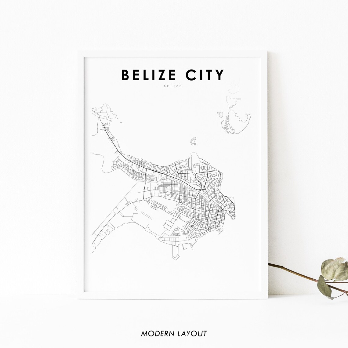 Belize City Map Print Art Poster Ciudad De Belice Street Nursery Room Wall Office Decor
