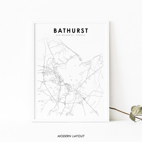 Bathurst New Brunswick Map Print Nb Canada Art Poster City Street Road Nursery Room Wall Office Decor