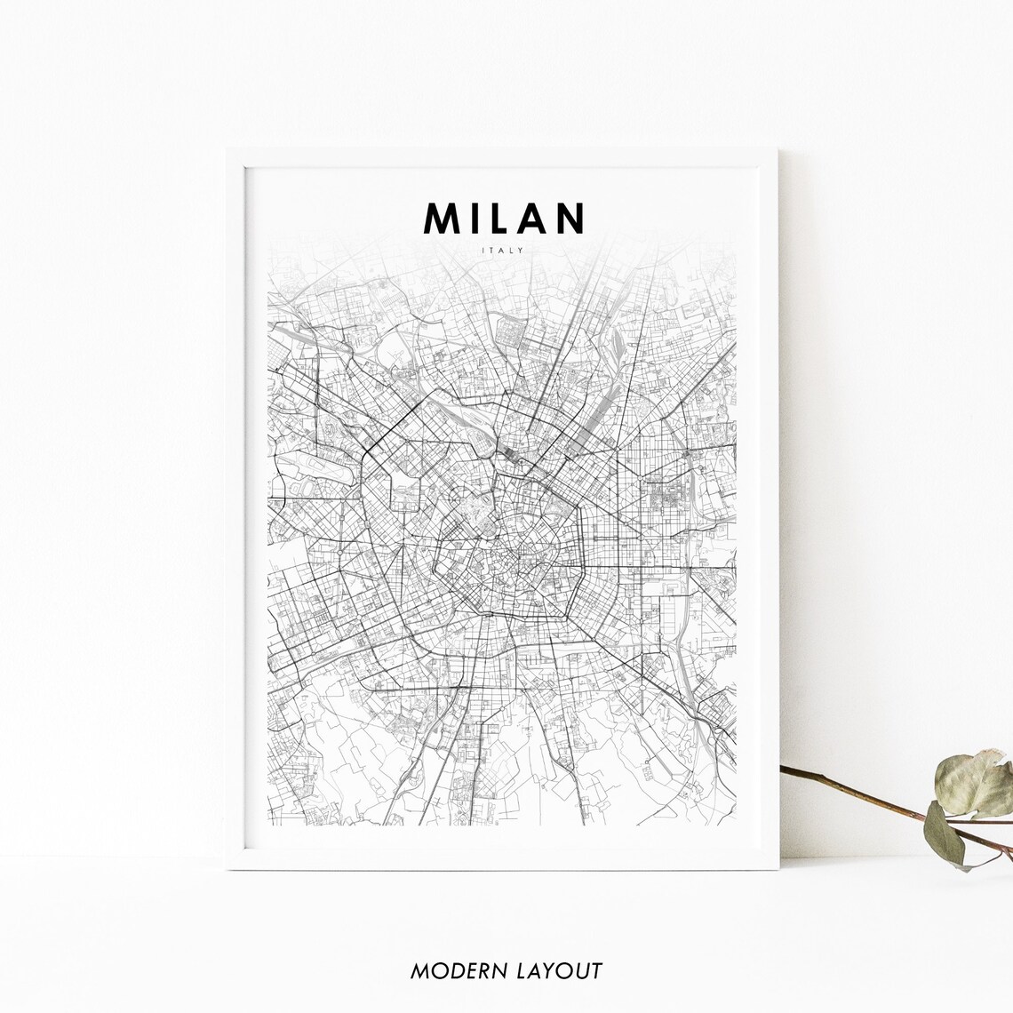 Milan Italy Map Art Print, City Street Poster