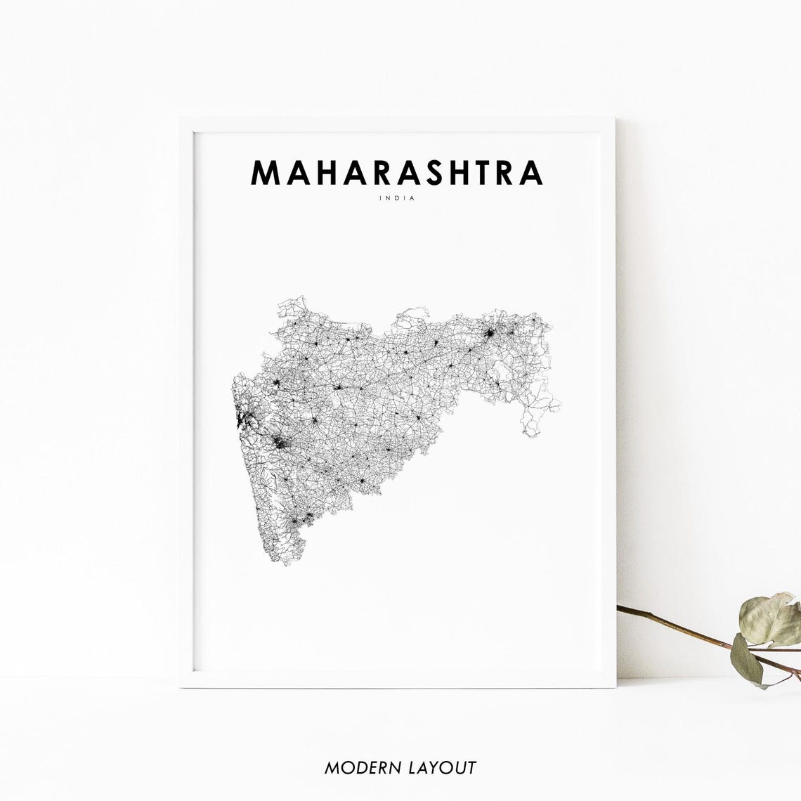 Maharashtra India State Road Map Minimalist Modern Travel Poster