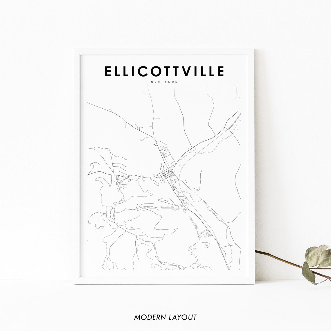 Ellicottville Ny Map Print New York Usa Art Poster Cattaraugus City Street Road Nursery Room Wall Office Decor