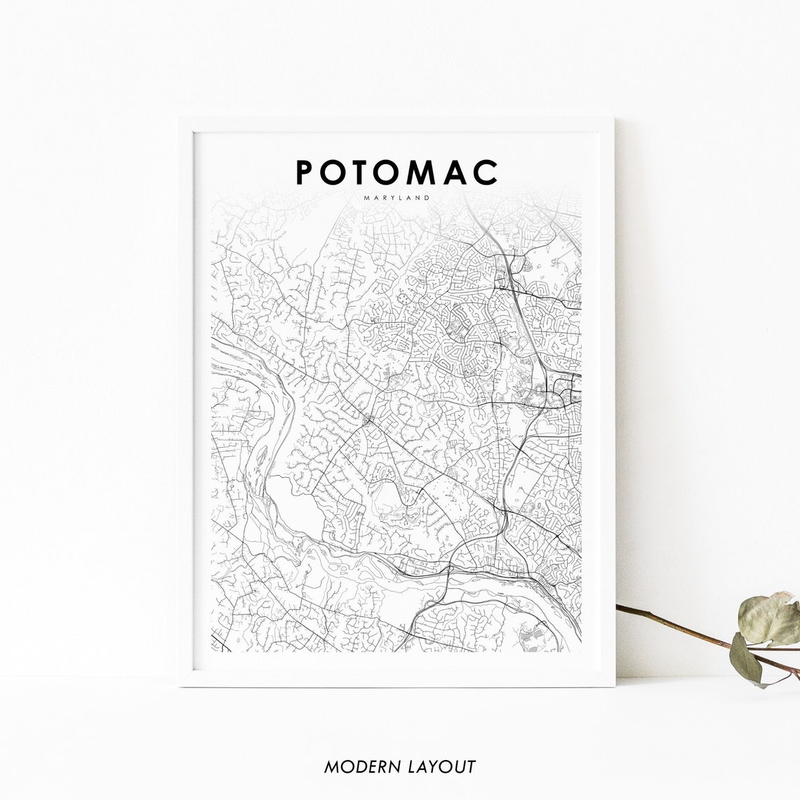Potomac Maryland Downtown City Street Map Minimalist Line Art Poster