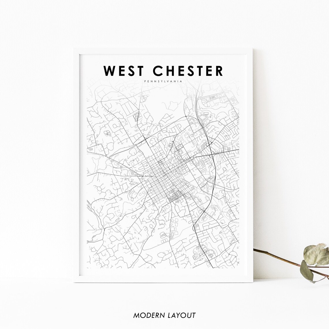 West Chester PA Map Print, Pennsylvania Travel Poster