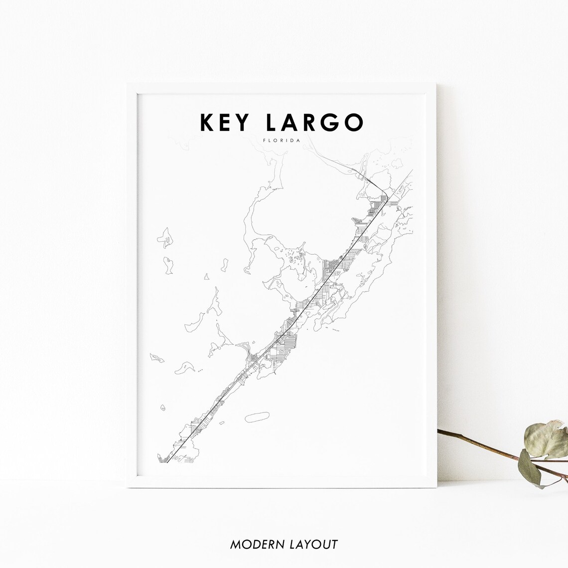 Key Largo Florida Minimalist City Map Line Art Poster Modern Island Layout