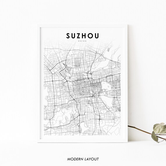 Suzhou China Map Print Soochow Jiangsu Art Poster Street Nursery Room Office Wall Decor