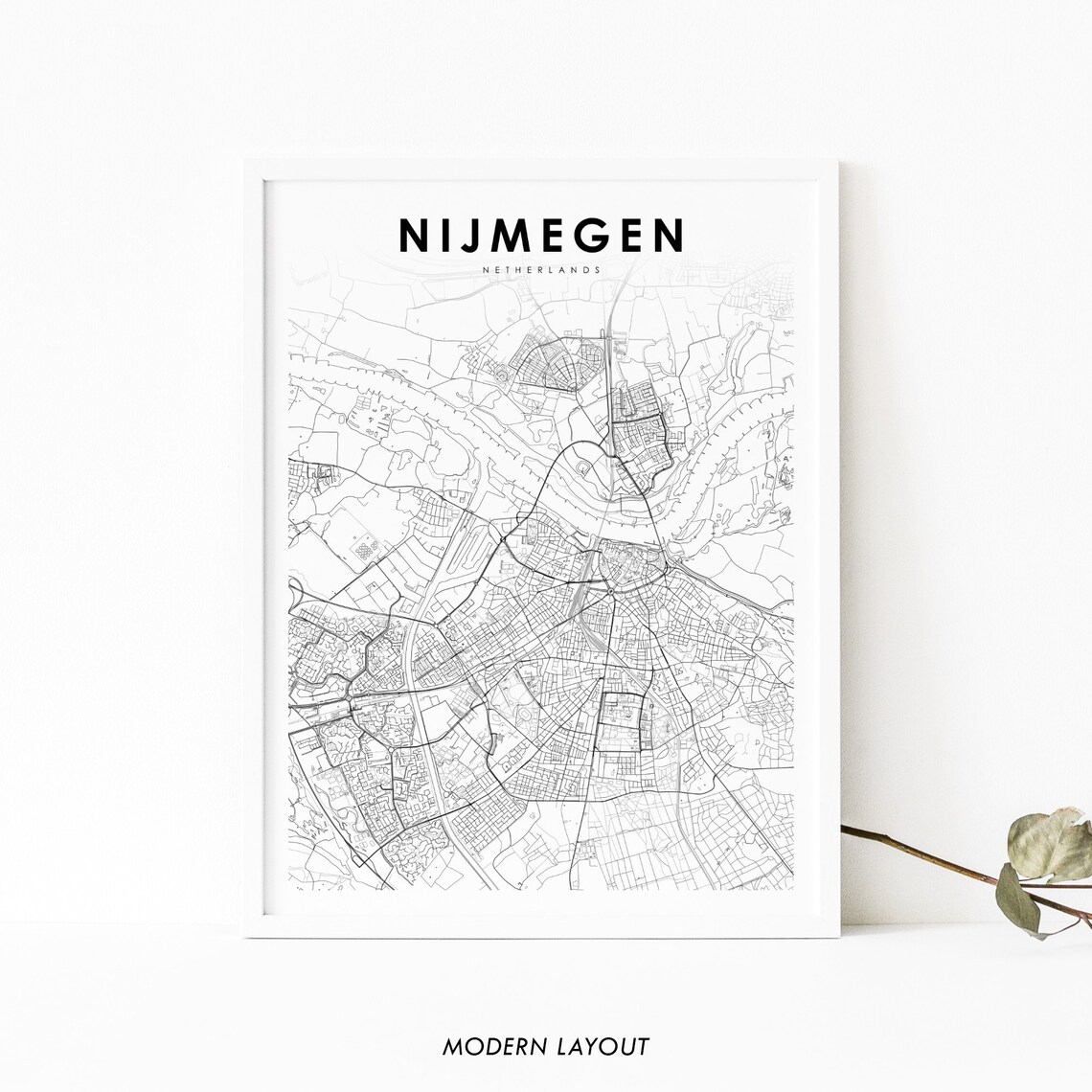 Nijmegen Netherlands Minimalist City Map Street Layout Poster