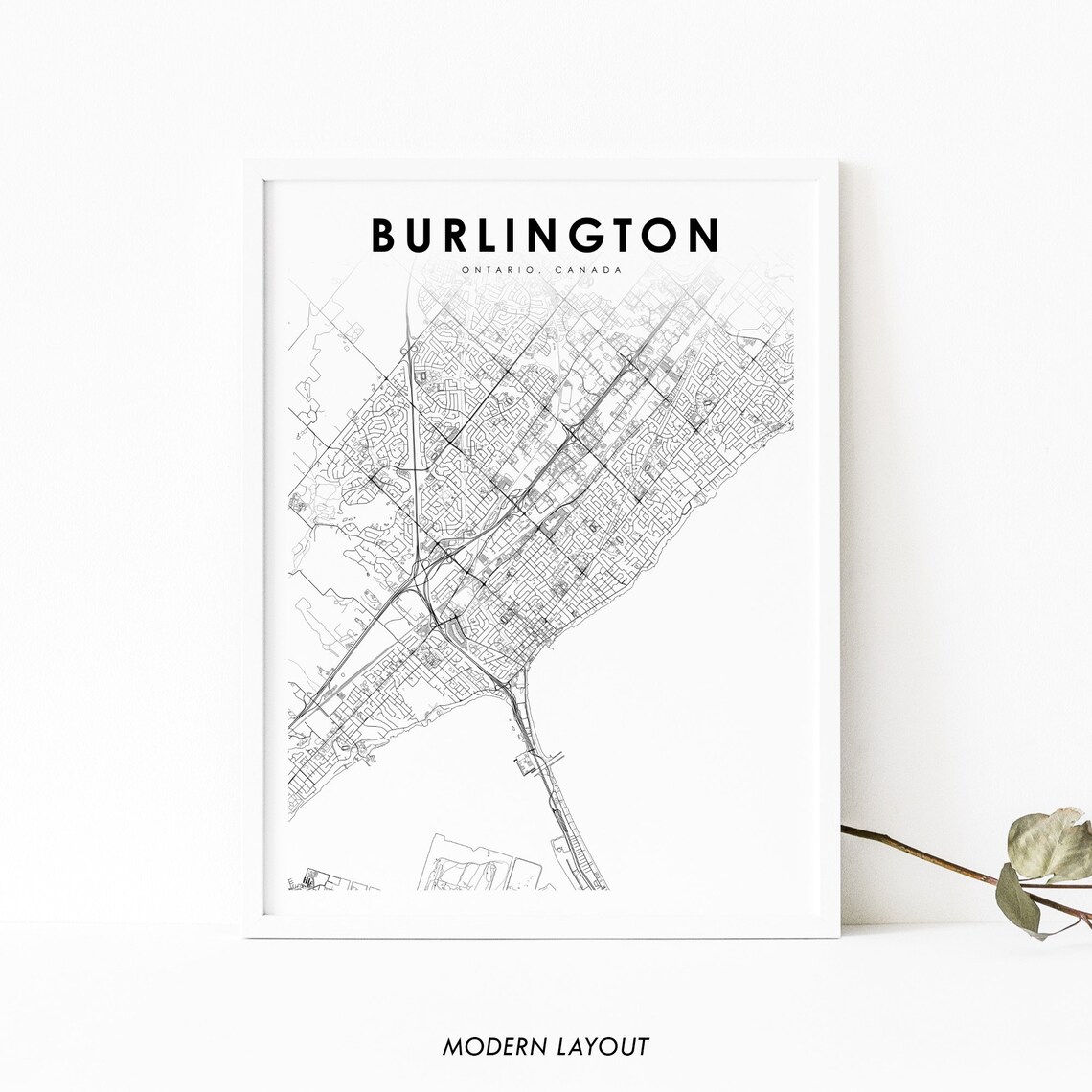Burlington Ontario Map Print, Canada City Poster
