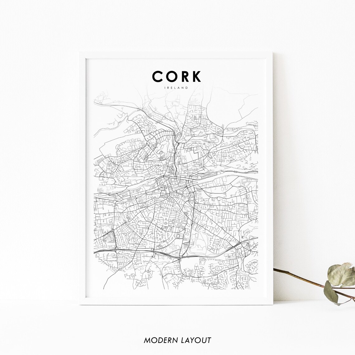 Cork Ireland Map Art Poster, Corcaigh Munster