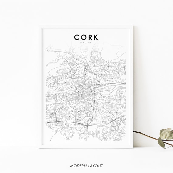 Cork Ireland Map Art Poster, Corcaigh Munster