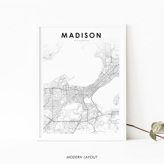 Madison Wisconsin White Minimalist City Street Map Art Print