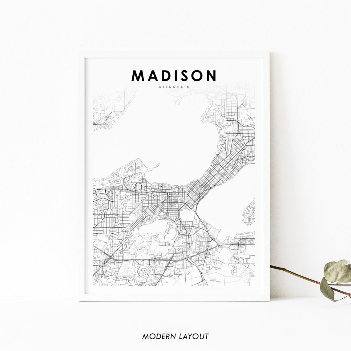 Madison Wisconsin White Minimalist City Street Map Art Print