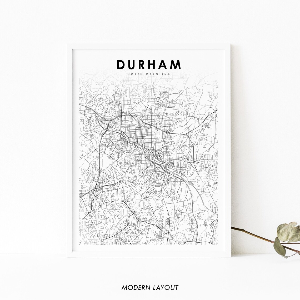 Durham NC Map Print, North Carolina City Poster