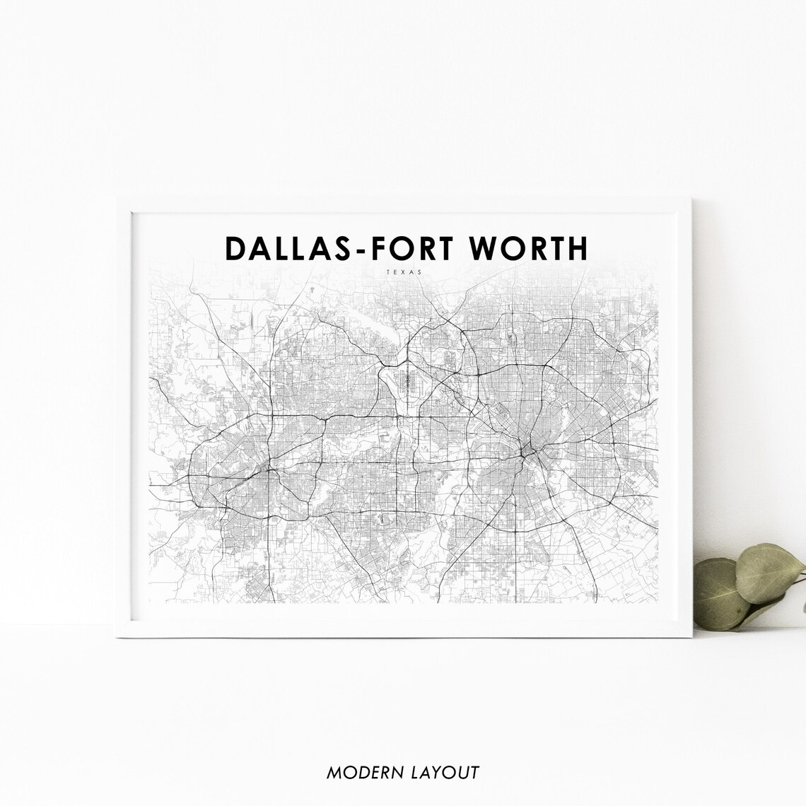 Dallas-Fort Worth TX Map Print, DFW Texas Travel Poster
