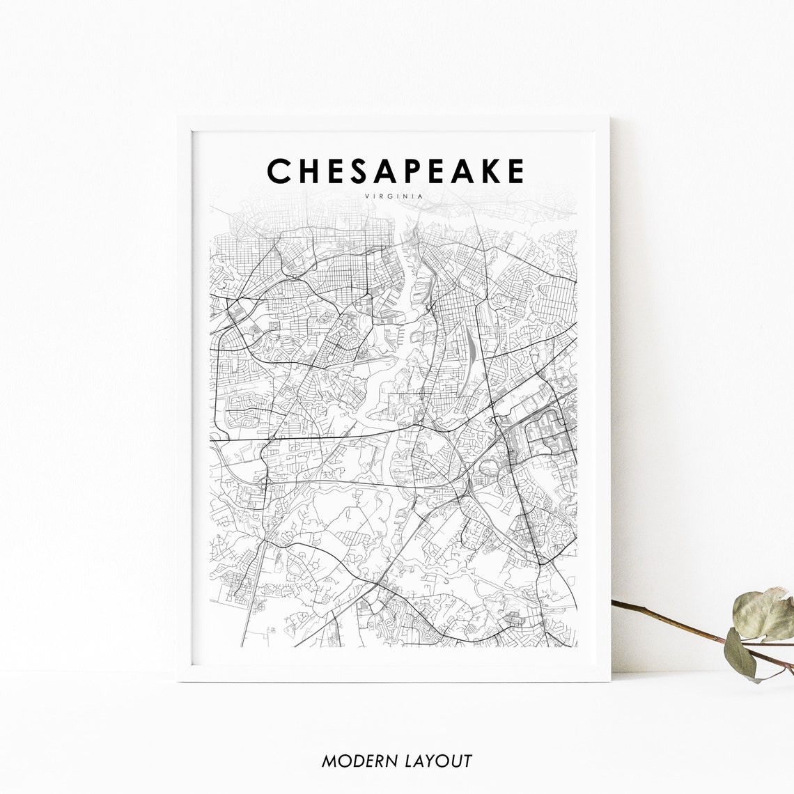 Chesapeake Virginia Minimalist Street Map Modern Layout Poster