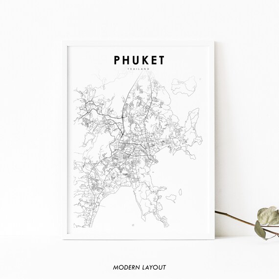 Phuket City Thailand Map Print Art Poster Island Street Road Nursery Room Wall Office Decor