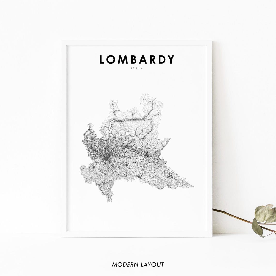 Lombardy Italy Minimalist Black And White Road Map Art Poster