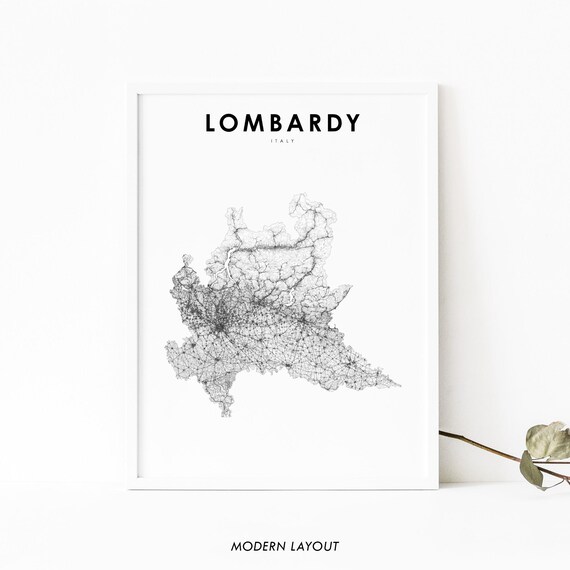Lombardy Italy Minimalist Black And White Road Map Art Poster
