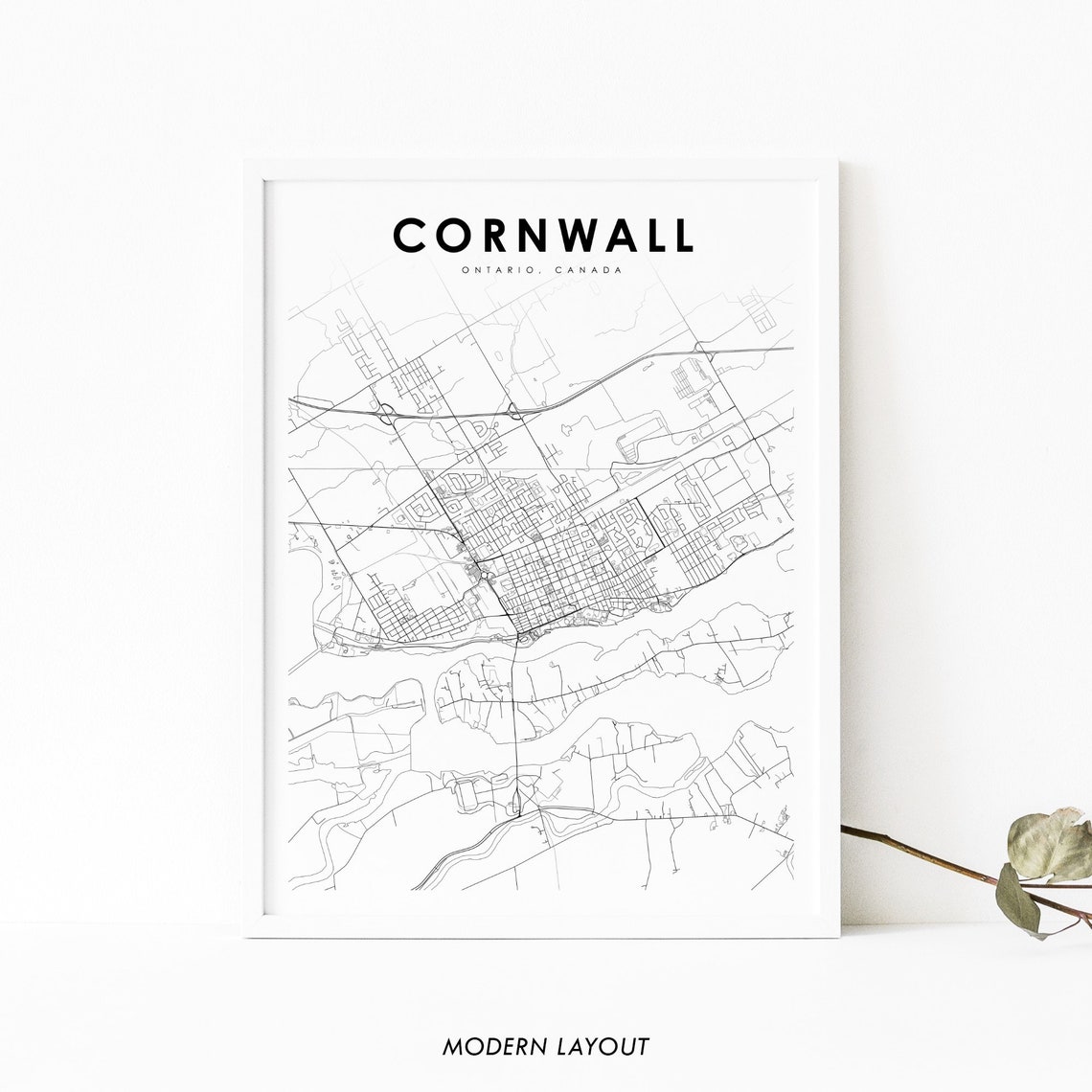 Cornwall Ontario Canada Minimal Street Map City Modern Print
