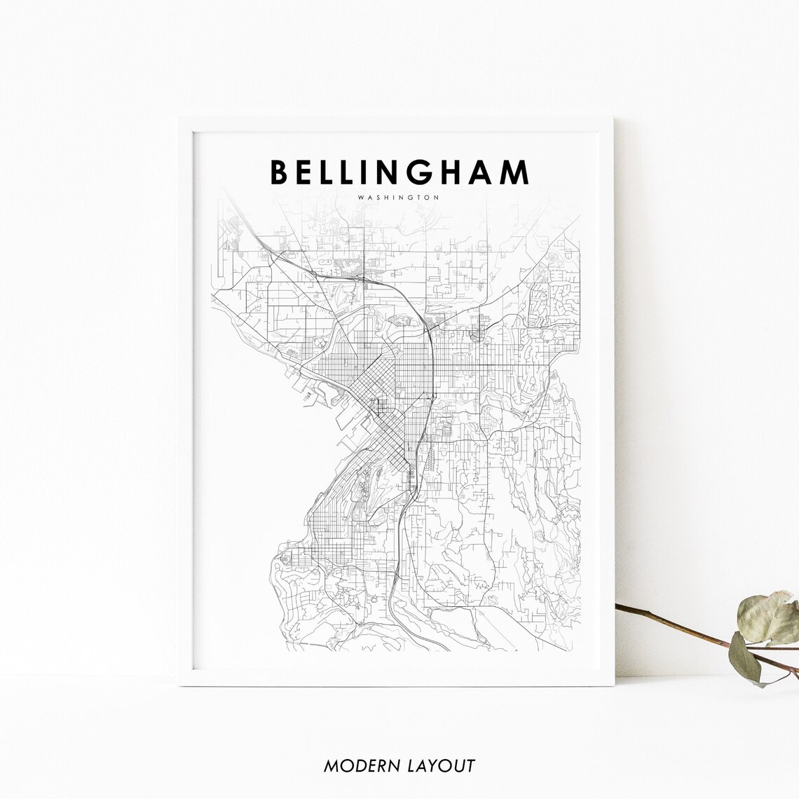 Bellingham Washington USA Minimalist City Street Map Wall Print