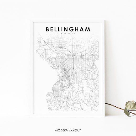 Bellingham Wa Map Print Washington Usa Art Poster Whatcom County City Street Road Nursery Room Office Wall Decor